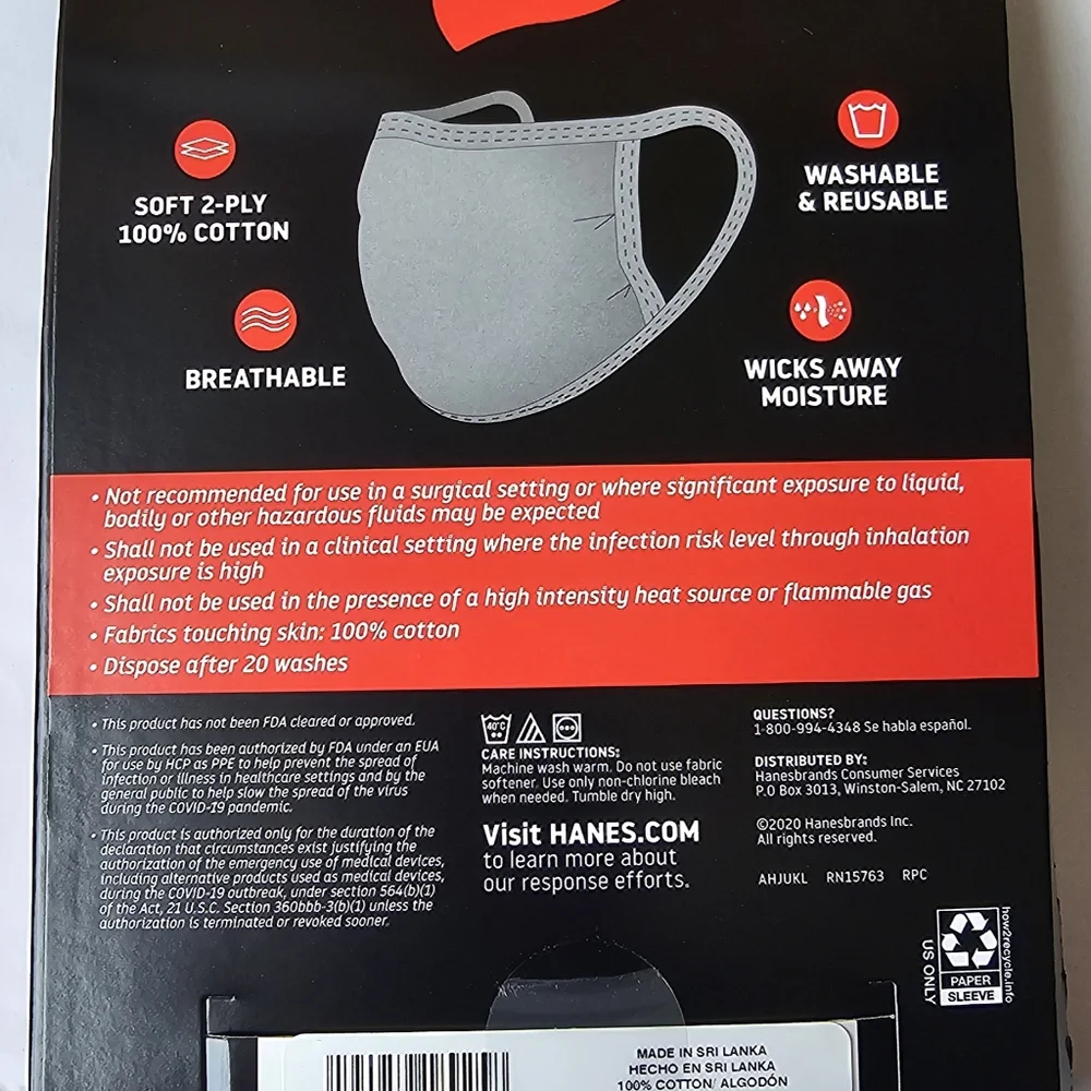 Hanes 5 Kid's Face Mask Grey Ages 5-12(2pk)